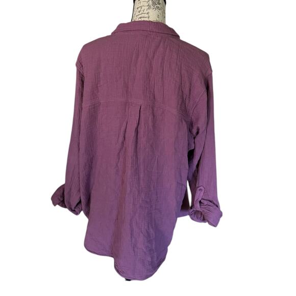 Anne Klein Purple Rolled Sleeve Cotton Textured Shirt Size XXL - Picture 2 of 4